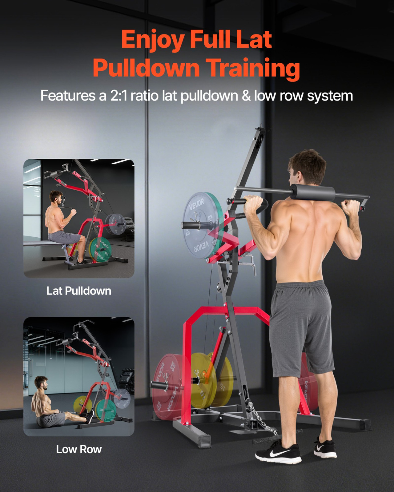 Home Gym Equipment | Leverage Gym with 2:1 Ratio LAT Low Row System | Full Body