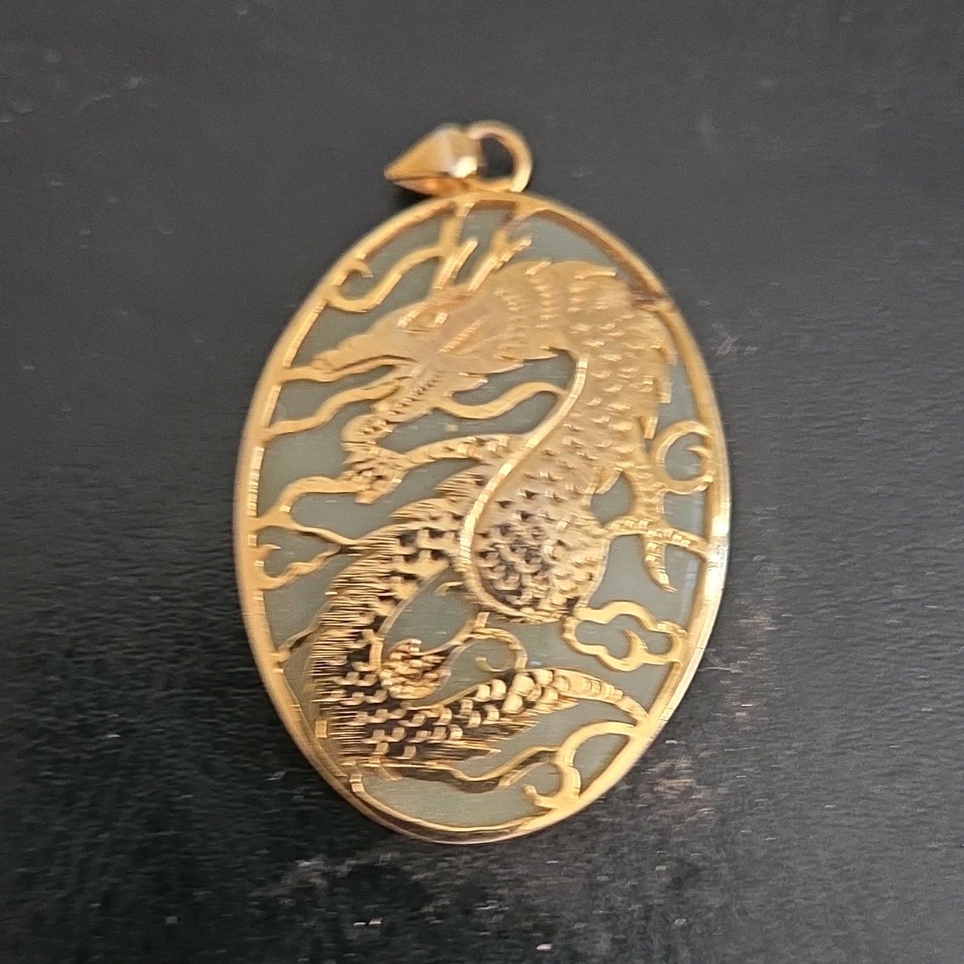 Chinese Gold Dragon Jade Metal Pendant, Gold & White, China Origin