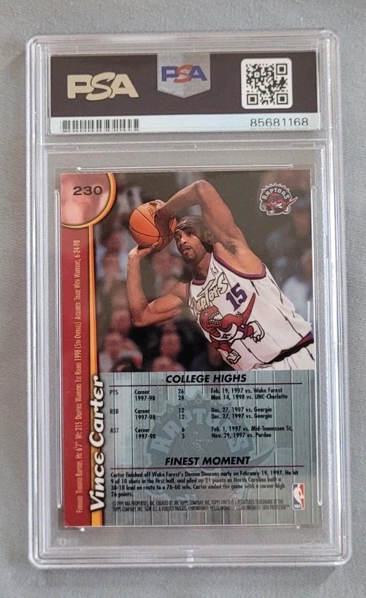 Vince Carter signed Topps Finest Basketball Rookie Card RC IP auto PSA Raptors view 3