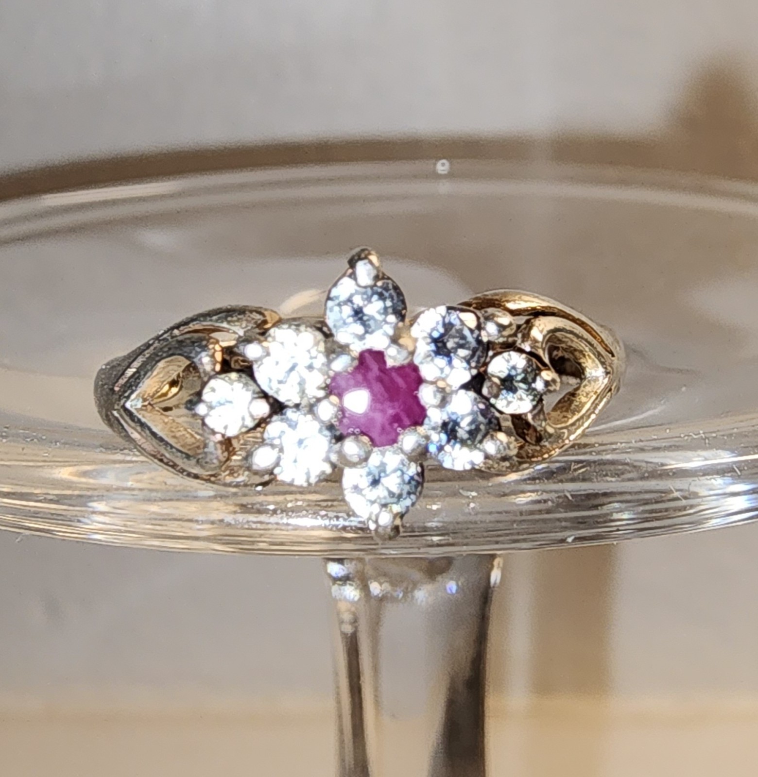 Sterling Silver Cocktail Cluster Ruby CZ Ring Siz… - image 2