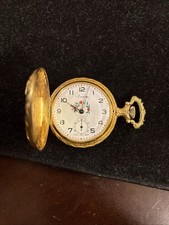 VINTAGE ARNEX 17J WIND-UP Hunter/Deer POCKET WATCH SWISS Inabloc Gold Plated