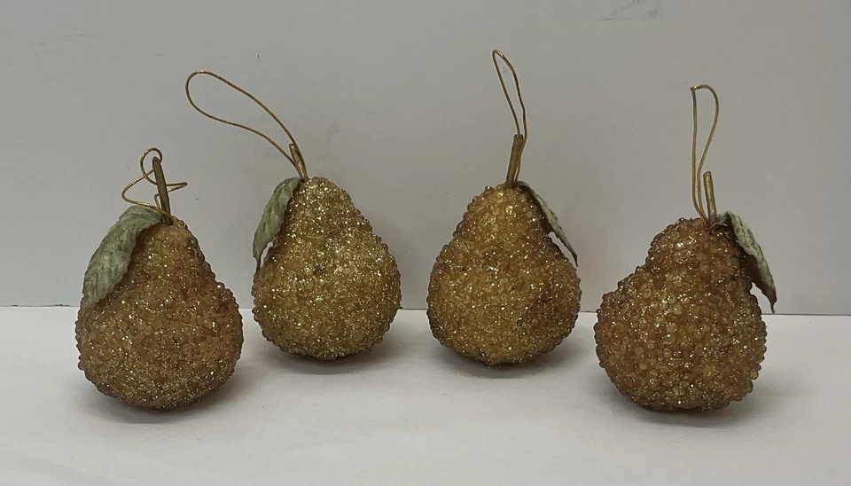 Lote de 4 peras con cuentas de azúcar adornos navideños de invierno decoración de frutas vintage Foto 2 de 4