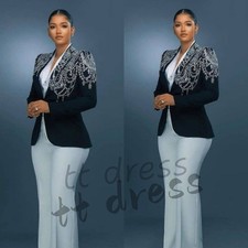 Crystal Plus Size Women Suits Fashion 2 Pieces Party Tuxedo Lady Office Outfits