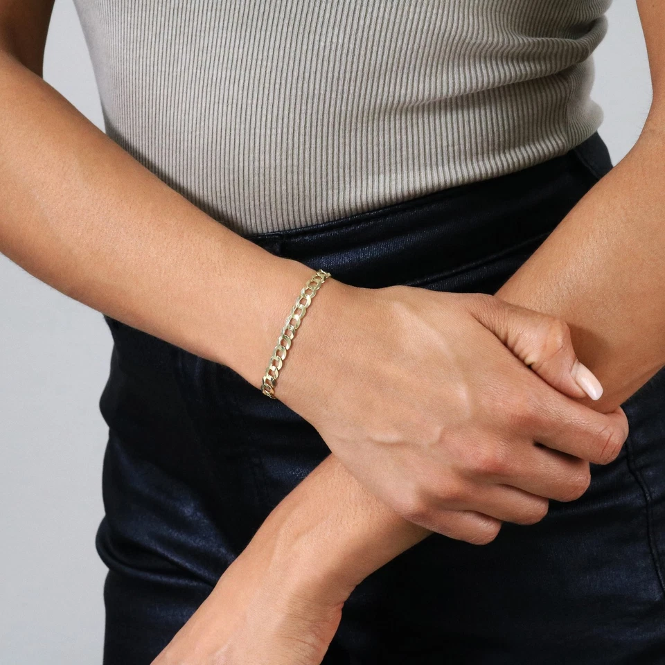 Pulsera De Cadena Curb Cubana De 6mm En Oro Amarillo De 14K Para Hombre/Mujer 7" - Imagen 4 de 4