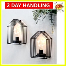 Set of 2 Battery Operated Wall Sconce 7''H Metal Wall Mount Lamp with 6-Hour ...