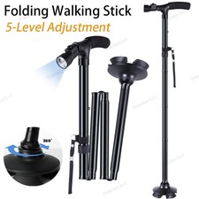Adjustable Folding Cane Walking Stick with LED Light Aluminum for Travel Hiking