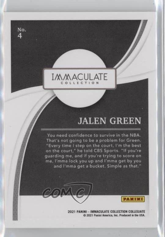 2021-22 Panini Immaculate Collegiate /49 Jalen Green #4 Rookie RC - Image 2 of 2