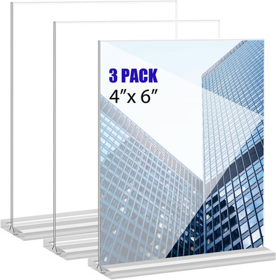 KOOLDE Acrylic Sign Holder 4X6 Inches 3 Pack T Shape Desktop Display Stand Verti