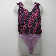 Intimately Free People Bare it All Bodysuit Black Pink Purple Floral sz M