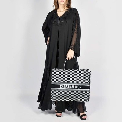 Dior BlackWhite Checkered Embroidered Canvas Large Book Tote | eBay