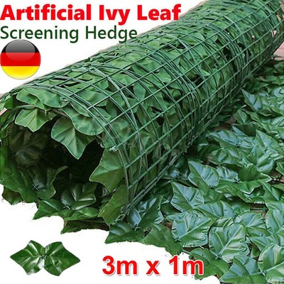Künstliche Hecke Efeu Blatt Gartenzaun Balkon Sichtschutz Rankgitter 1m*3m DE