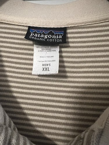 VTG Patagonia Polo Shirt Mens XXL Green Tan Striped Short Sleeve Organic Cotton - Picture 4 of 11