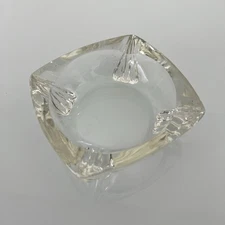 Vintage Clear Glass Ashtray Art Deco Style Square Cigar Cigarette 4.5"