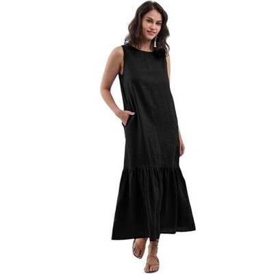 The Drop Women's Sleeveless Black Tiered Midi Dress Size S Cotton Summer Ease