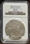 2008 W REVERSE OF 2007 BURNISHED AMERICAN SILVER EAGLE NGC MS 70 US MINT