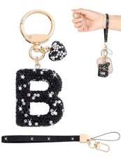 Initial Keychain for Women Girls,Bling Letter Key chain Initial with B-black