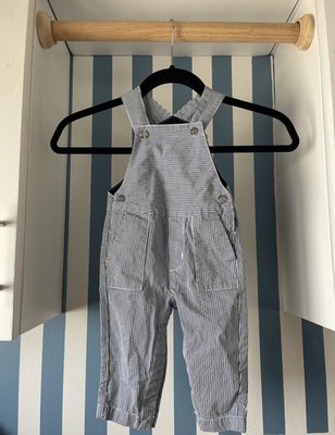 Jacadi Size 12 Months Dungarees Overalls in Blue White Striped Twill
