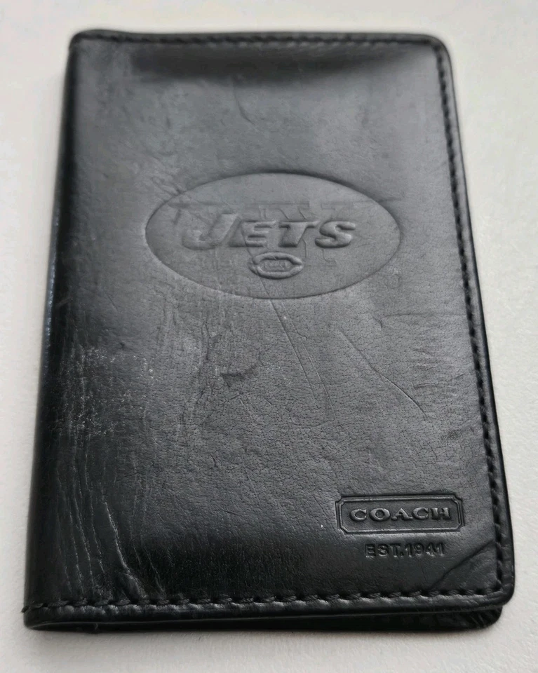 Rare Vintage Coach New York Jets Black Leather Bifold Wallet - Image 2 of 4