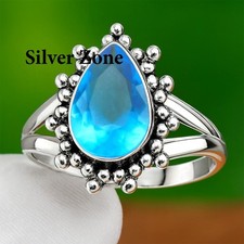 Blue Topaz Gemstone 925 Sterling Silver Handmade Jewelry Ring Size 5 to 13