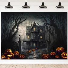 Halloween Backdrop Scary Haunted House Night Castle Halloween Background for ...