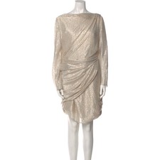 Talbot Runhof Gold Silver Metallic Draped Ruched Cocktail Dress Size 14