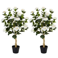 3FT Artificial Camellia Tree, 2 Pack Fake Camellia Tree Artificial Tree, Faux...