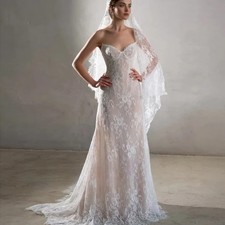 White Strapless Necklink Wedding Dress Sleeveless Lace Elegant Mermaid