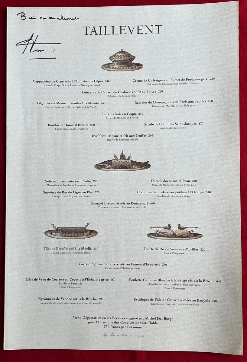 Vintage Taillevent French Restaurant Menu / Wine List Michelin