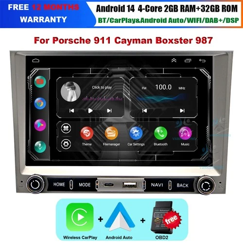 For Porsche Cayman Boxster 987 CarPlay Car Stereo Navigation GPS Android 14 Video