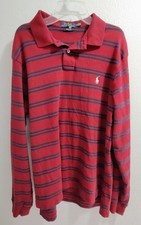 POLO RALPH LAUREN CUSTOM FIT RED/BLUE HORIZONTAL STRIPED LONG SLEEVE LARGE 