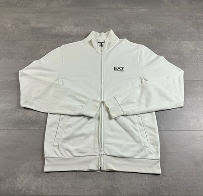 EA7 Emporio Armani Herren Trainingsjacke S Weiß Full-Zip Stehkragen Baumwolle