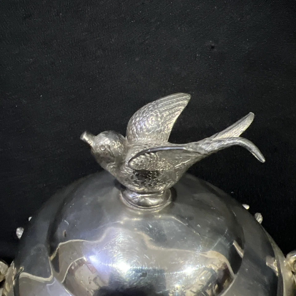 Plato de plata vintage WR Rogers pájaro azucarero 12 cuchara soporte uno roto Foto 4 de 4