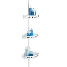 Glacier Bay 3-Tier Tension Corner Pole Shower Caddy White Adjustable Shelves