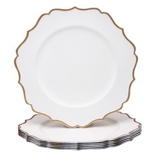 Scalloped White Decorative Charger Plates with Gold Rim 13 Inch 6Pack Set