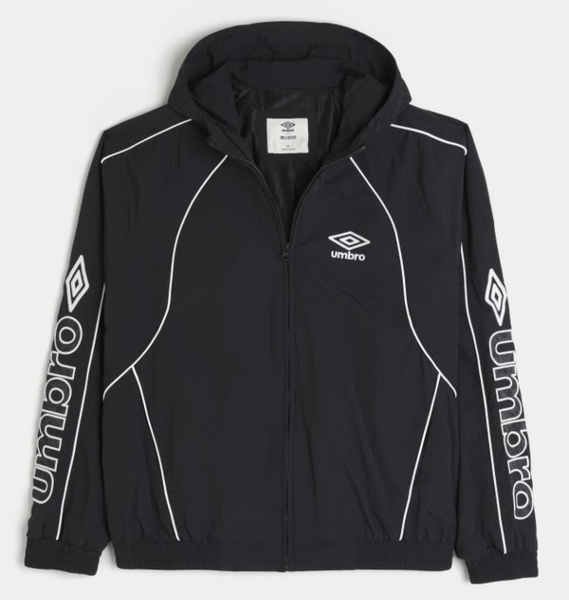 $140 Black Nylon Zip-Up Hollister X Umbro Graphic Bomber Jacket