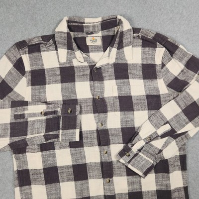 Marine Layer Flannel Shirt M/L Gray Cream Blanket Plaid Button Up Long Sleeve