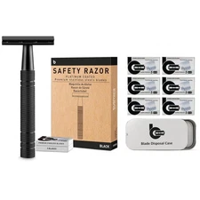BULIMICA Matte Black Safety Razor Kit, Includes 1 with 10 
