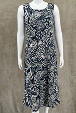 Studio I Dress Womens 8 Navy Tan Sleeveless Midi Paisley Modest Office Church