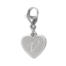 Initial Letter KeyChain, Letter A-Z Heart Charm Keyring, Silver V 