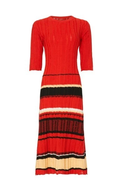 Vestido recto suéter midi cupé tejido a rayas rojas Proenza Schouler para mujer talla M Foto 4 de 4