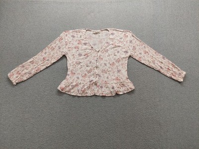 Hippie Rose Women Tops XS Multicolor Floral Button Up Ruffle Long Sleeve Casual
