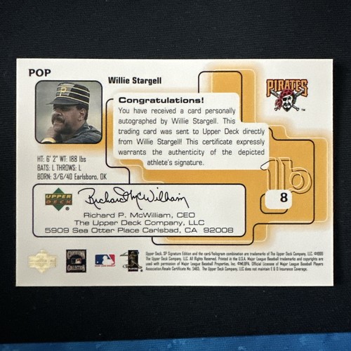 1999 UPPERDECK SP AUTHENTIC WILLIE STARGELL ON CARD AUTO BLUE INK PIRATES HOF - Picture 3 of 4