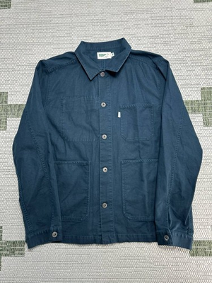 #ad #ad Wellen Stretch Chore Coat Men XL Blue Organic Cotton Button Front Logo Preshrunk $29.99