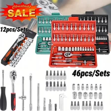 46Pcs Socket Wrench Set 1/4" Drive Ratchet Metric Kit Garage Car Repair Tool US*