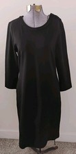 Talbots Black Knit Shift Dress Women's Beaded Button Shoulder Cotton 10 EC