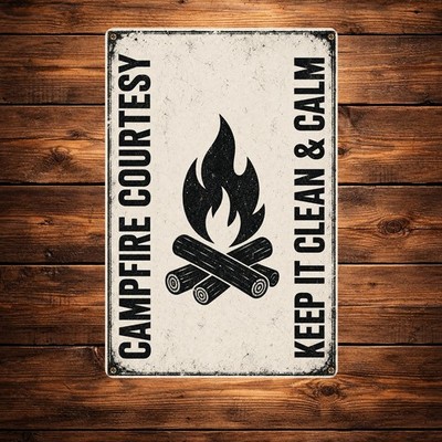 Centered Campfire Icon Camping Humor Quote Tin Sign Vintage Metal Decor