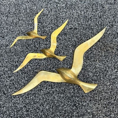 1970s Brass Seagull Birds. Vintage Set Of 3 Wall Hanging. Made In India