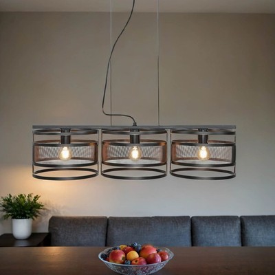 Hängelampe Schwarz Metall Mesh Modern 3 flammig Wohnzimmer Esstisch Hängeleuchte