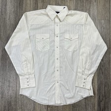 Wrangler Mens Western Pearl Snap Shirt White Jacquard Stripe Long Sleeve Large