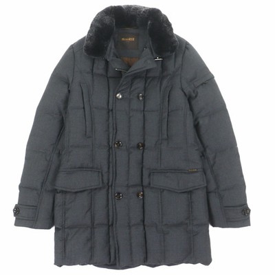 MOORER Men's Down Coat Virgin Wool Cashmere Collar Rabbit Fur Double Zip Gray 46